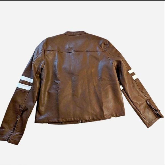 Anrabess Brown And White Motorcycle Jacket Faux Leather NWT XL - Picture 3 of 6